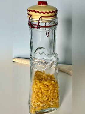 Vintage Glass Pantry Canister Wavy Glass
Triangular Shape  Ceramic Lid